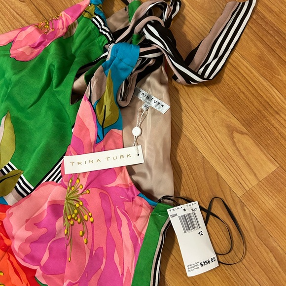 NWT Trina Turk midi tropical floral halter silk dress size 12 - Picture 6 of 7